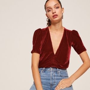 Reformation Fiona Red Velvet Top